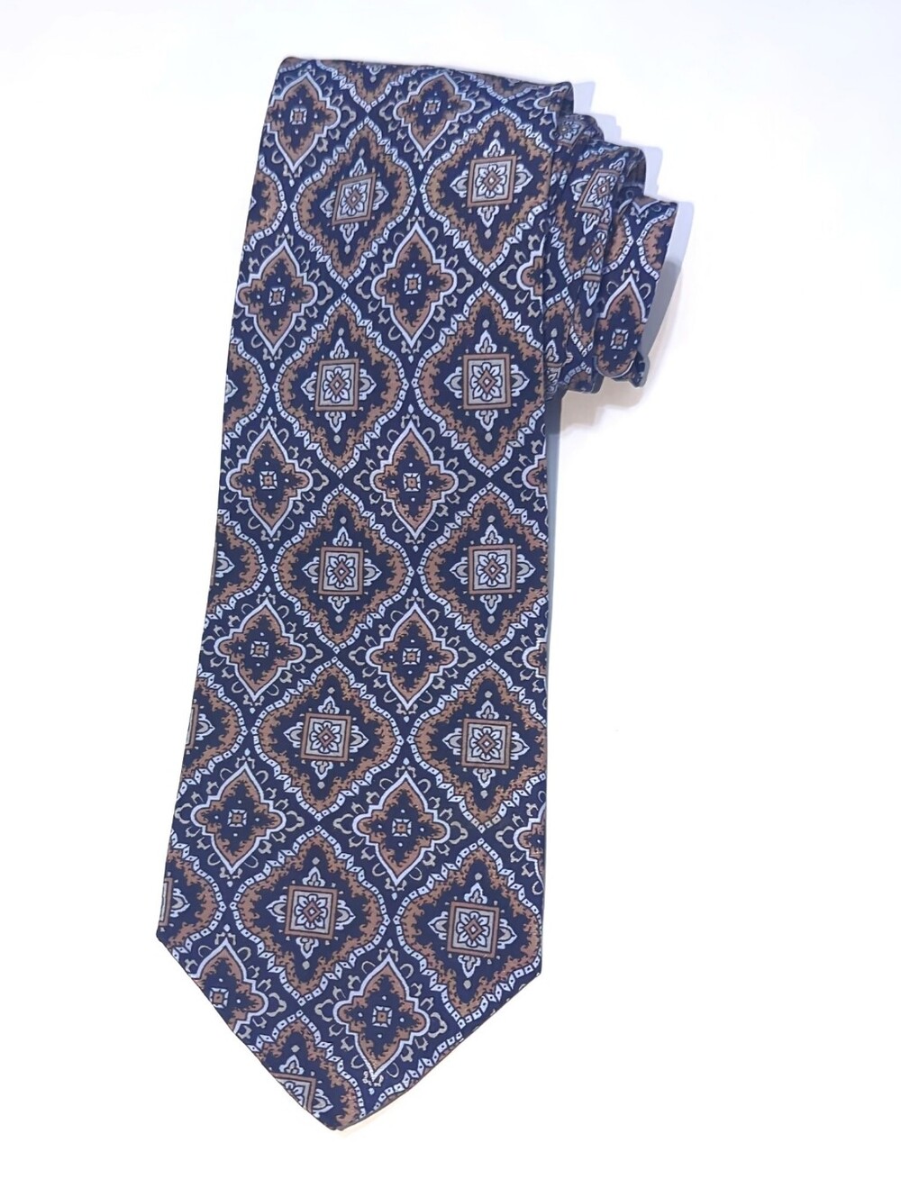 Santostefano by Italo Ferretti Italian Silk Medallion Tie Navy Brown 3.25" x 55